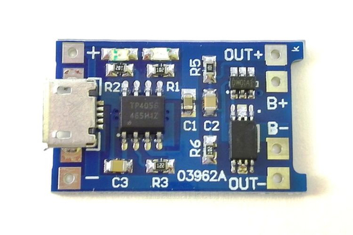 Модуль заряда Li-on на TP4056 1A c защитой USBmicro (вид сверху)